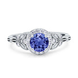 Art Deco Round Engagement Ring Cubic Zirconia 925 Sterling Silver