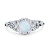 Art Deco Round Engagement Ring Cubic Zirconia 925 Sterling Silver