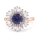 Floral Art Deco Round Lab Alexandrite Halo Engagement Ring