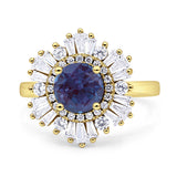 Floral Art Deco Round Lab Alexandrite Halo Engagement Ring