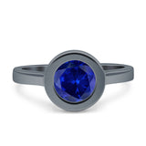 Bezel Set Solitaire Hidden Halo Round Engagement Ring Cubic Zirconia 925 Sterling Silver