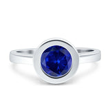 Bezel Set Solitaire Hidden Halo Round Engagement Ring Cubic Zirconia 925 Sterling Silver
