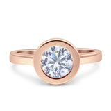 Bezel Set Solitaire Hidden Halo Round Engagement Ring Cubic Zirconia 925 Sterling Silver