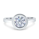 Bezel Set Solitaire Hidden Halo Round Engagement Ring Cubic Zirconia 925 Sterling Silver