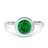 Bezel Set Solitaire Hidden Halo Round Engagement Ring Cubic Zirconia 925 Sterling Silver
