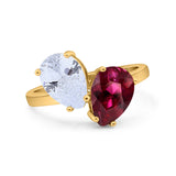 Teardrop Pear Art Deco Wedding Engagement Ring Simulated Cubic Zirconia 925 Sterling Silver