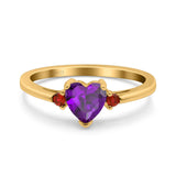 Art Deco Heart Three Stone Wedding Bridal Ring Ruby Simulated Cubic Zirconia 925 Sterling Silver