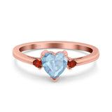 Art Deco Heart Three Stone Wedding Bridal Ring Ruby Simulated Cubic Zirconia 925 Sterling Silver
