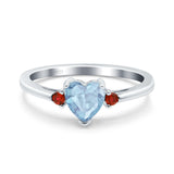 Art Deco Heart Three Stone Wedding Bridal Ring Ruby Simulated Cubic Zirconia 925 Sterling Silver