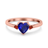Art Deco Heart Three Stone Wedding Bridal Ring Ruby Simulated Cubic Zirconia 925 Sterling Silver