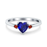 Art Deco Heart Three Stone Wedding Bridal Ring Ruby Simulated Cubic Zirconia 925 Sterling Silver