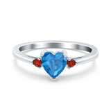 Art Deco Heart Three Stone Wedding Bridal Ring Ruby Simulated Cubic Zirconia 925 Sterling Silver