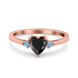 Art Deco Heart Three Stone Wedding Bridal Ring Aquamarine Simulated Cubic Zirconia 925 Sterling Silver