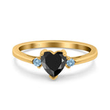 Art Deco Heart Three Stone Wedding Bridal Ring Aquamarine Simulated Cubic Zirconia 925 Sterling Silver