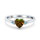 Art Deco Heart Three Stone Wedding Bridal Ring Aquamarine Simulated Cubic Zirconia 925 Sterling Silver