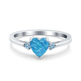 Art Deco Heart Three Stone Wedding Bridal Ring Aquamarine Simulated Cubic Zirconia 925 Sterling Silver