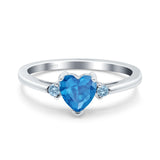 Art Deco Heart Three Stone Wedding Bridal Ring Aquamarine Simulated Cubic Zirconia 925 Sterling Silver