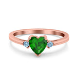 Art Deco Heart Three Stone Wedding Bridal Ring Aquamarine Simulated Cubic Zirconia 925 Sterling Silver