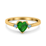 Art Deco Heart Three Stone Wedding Bridal Ring Aquamarine Simulated Cubic Zirconia 925 Sterling Silver