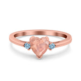 Art Deco Heart Three Stone Wedding Bridal Ring Aquamarine Simulated Cubic Zirconia 925 Sterling Silver