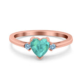 Art Deco Heart Three Stone Wedding Bridal Ring Aquamarine Simulated Cubic Zirconia 925 Sterling Silver