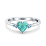 Art Deco Heart Three Stone Wedding Bridal Ring Aquamarine Simulated Cubic Zirconia 925 Sterling Silver