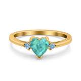 Art Deco Heart Three Stone Wedding Bridal Ring Aquamarine Simulated Cubic Zirconia 925 Sterling Silver
