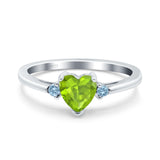 Art Deco Heart Three Stone Wedding Bridal Ring Aquamarine Simulated Cubic Zirconia 925 Sterling Silver