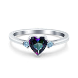 Art Deco Heart Three Stone Wedding Bridal Ring Aquamarine Simulated Cubic Zirconia 925 Sterling Silver