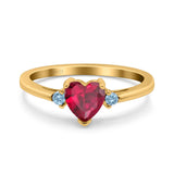Art Deco Heart Three Stone Wedding Bridal Ring Aquamarine Simulated Cubic Zirconia 925 Sterling Silver