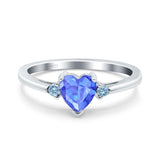 Art Deco Heart Three Stone Wedding Bridal Ring Aquamarine Simulated Cubic Zirconia 925 Sterling Silver