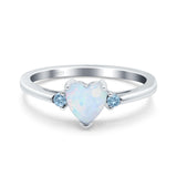 Art Deco Heart Three Stone Wedding Bridal Ring Aquamarine Simulated Cubic Zirconia 925 Sterling Silver