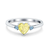 Art Deco Heart Three Stone Wedding Bridal Ring Aquamarine Simulated Cubic Zirconia 925 Sterling Silver