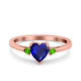 Art Deco Heart Three Stone Wedding Bridal Ring Peridot Simulated Cubic Zirconia 925 Sterling Silver
