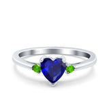 Art Deco Heart Three Stone Wedding Bridal Ring Peridot Simulated Cubic Zirconia 925 Sterling Silver