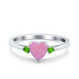 Art Deco Heart Three Stone Wedding Bridal Ring Peridot Simulated Cubic Zirconia 925 Sterling Silver