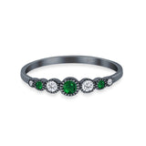 Half Eternity Band Round Simulated Green Emerald Cubic Zirconia 925 Sterling Silver (4mm)