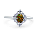 Art Deco Oval Wedding Bridal Ring Simulated Cubic Zirconia 925 Sterling Silver