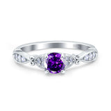 Heart Filigree Art Deco Wedding Bridal Ring Round Simulated Cubic Zirconia 925 Sterling Silver