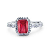 Art Deco Emerald Cut Infinity Wedding Bridal Ring Simulated Cubic Zirconia 925 Sterling Silver