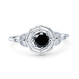 Art Deco Wedding Bridal Ring Marquise Design Round Simulated Cubic Zirconia 925 Sterling Silver