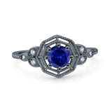 Art Deco Wedding Bridal Ring Marquise Design Round Simulated Cubic Zirconia 925 Sterling Silver