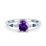 Vintage Style Round Bridal Wedding Engagement Ring Marquise Blue Sapphire Simulated Cubic Zirconia 925 Sterling Silver