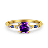 Vintage Style Round Bridal Wedding Engagement Ring Marquise Blue Sapphire Simulated Cubic Zirconia 925 Sterling Silver