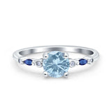 Vintage Style Round Bridal Wedding Engagement Ring Marquise Blue Sapphire Simulated Cubic Zirconia 925 Sterling Silver