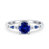 Vintage Style Round Bridal Wedding Engagement Ring Marquise Blue Sapphire Simulated Cubic Zirconia 925 Sterling Silver