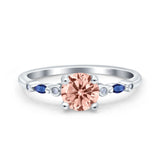 Vintage Style Round Bridal Wedding Engagement Ring Marquise Blue Sapphire Simulated Cubic Zirconia 925 Sterling Silver
