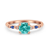 Vintage Style Round Bridal Wedding Engagement Ring Marquise Blue Sapphire Simulated Cubic Zirconia 925 Sterling Silver