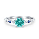 Vintage Style Round Bridal Wedding Engagement Ring Marquise Blue Sapphire Simulated Cubic Zirconia 925 Sterling Silver