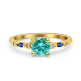 Vintage Style Round Bridal Wedding Engagement Ring Marquise Blue Sapphire Simulated Cubic Zirconia 925 Sterling Silver